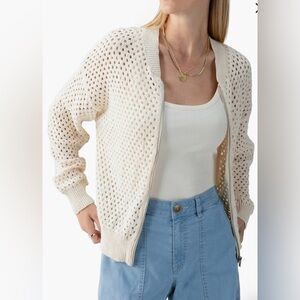 SANCTUARY STEPPING OUT BOMBER SWEATER JACKET ECO NATURAL SZ L
